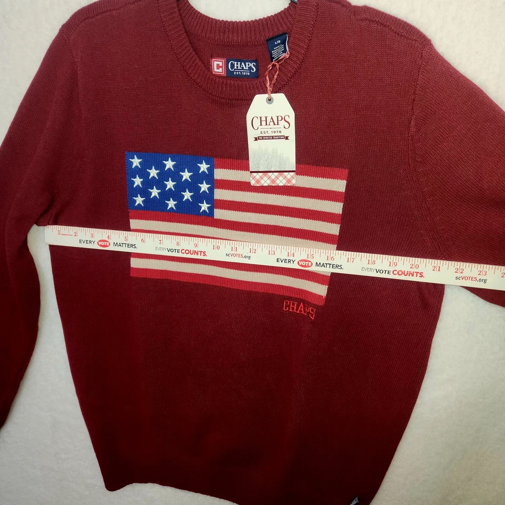 Chaps Men's Red Sweater with American Flag Design Size Large